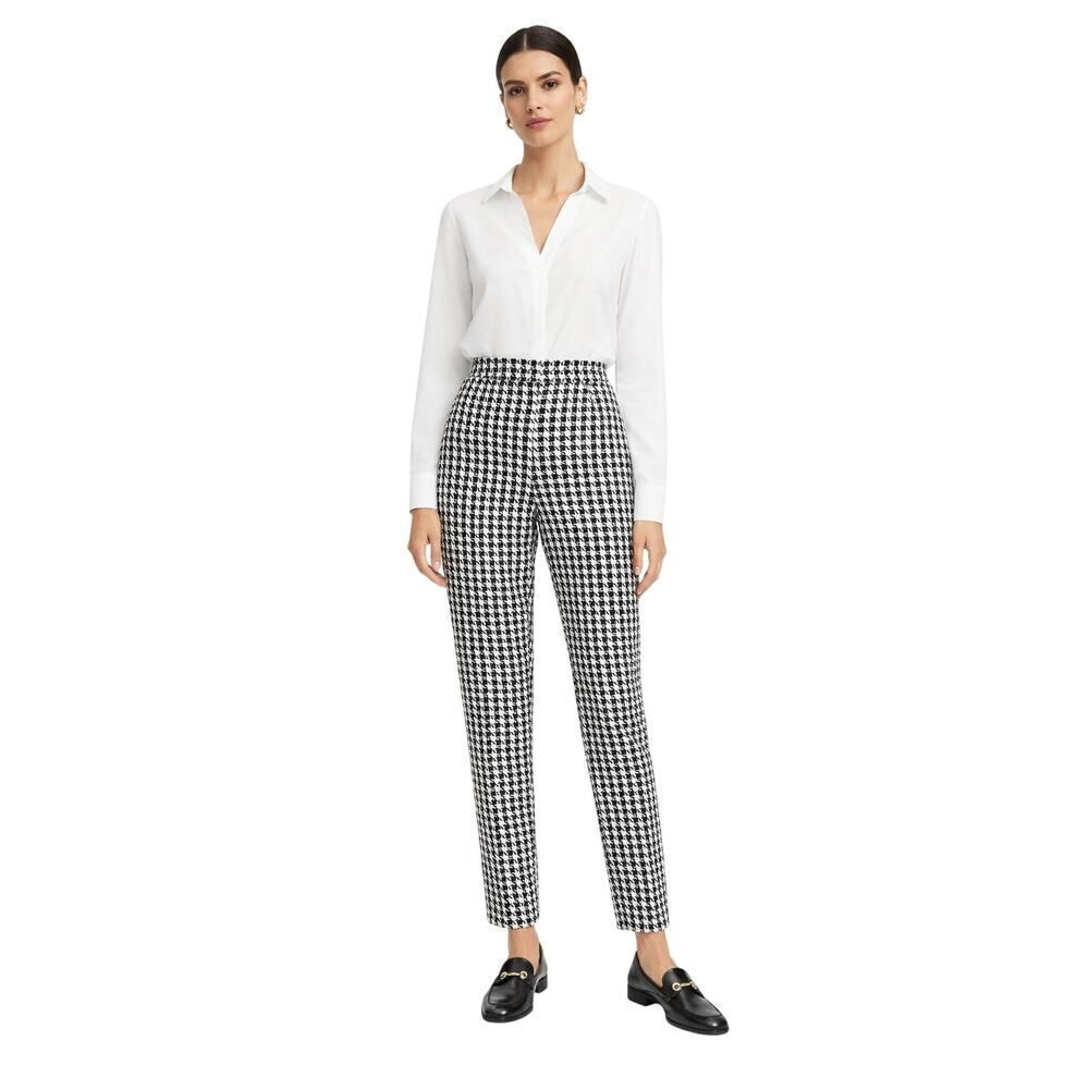 AKRIS PUNTO Women's Mara Houndstooth Trousers/Pants Black/Cream Size 12 - NWT